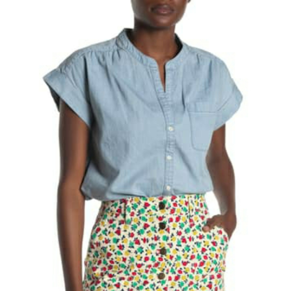 J. Crew Mercantile Chambray Split Neck Camp Shirt
